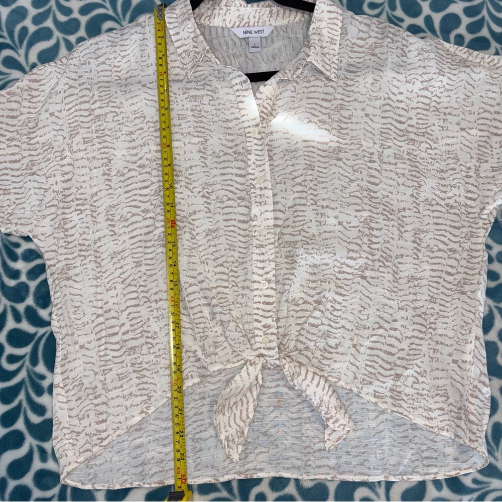 Nine West White and Brown Women's Sheer Button Down Shirt